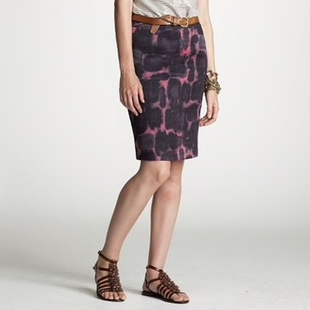 J. CREW Ink Blossom Purple & Pink Linen Blend Pencil Skirt Womne's Size 2